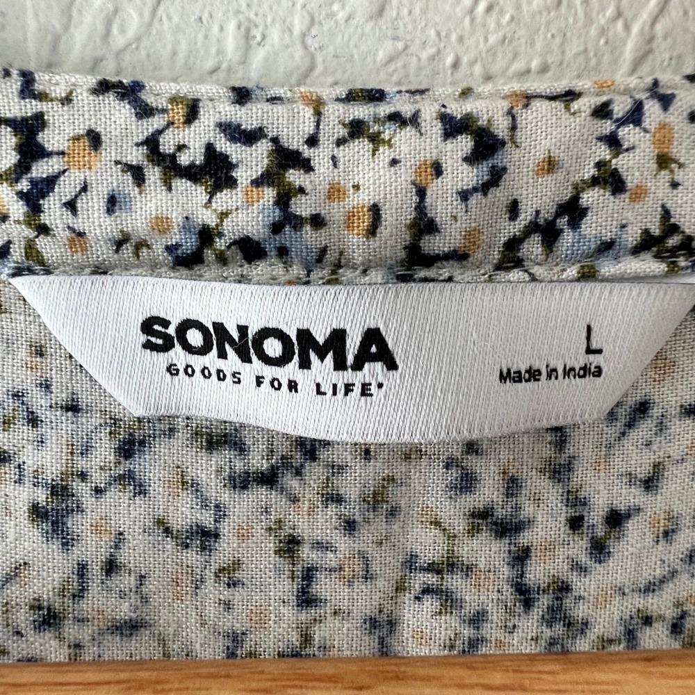 Sonoma Goods For Life Linen Blend Midi Dress Large Floral Button Front Pockets - Picture 3 of 8